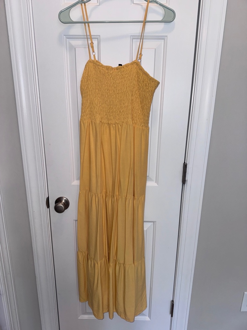 Amazon Yellow Smocked Spaghetti-Strap Maxi Dress